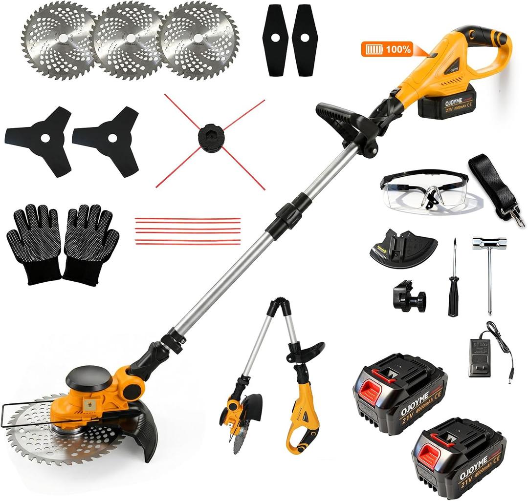 21V Cordless String Trimmer, 800W Brushless Weed Wacker with 2 x 4.0Ah Batteries, 4-in-1 Lightweight Weed Eater, Grass Edger and Brush Cutter for Lawn Yard Garden