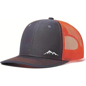 Mountain Trucker Hat for Men Women,Adjustable Camping Wilderness Outdoor Baseball Caps (Grey Orange)