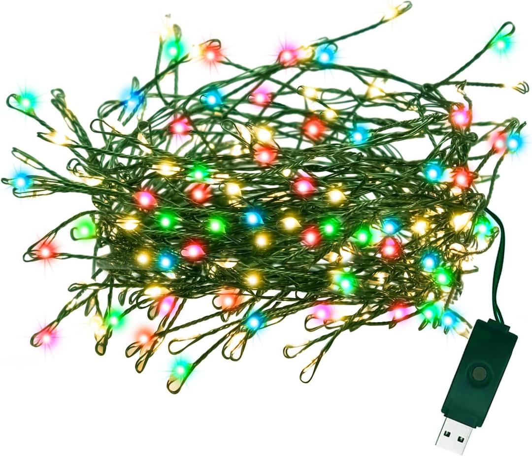 USB Powered Christmas Lights, Waterproof Dark Green Copper Wire Fairy Light String Light for Garland, Wreath, Patio, Garden, Wedding, Party, Xmas (Multicolor, 100 LED)