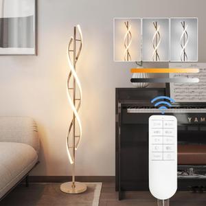 ADISUN 40W LED Floor Lamp Remote Control Dimmable Spiral Floor Lamp Indoor Tall Lamp Floor Lamps for Living Rooms Family Rooms Bedrooms Offices Lighting (Gold)