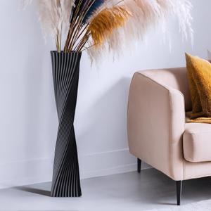23.6" (60cm) Tall Black Floor Vase for Pampas Grass, Floor Vases for Modern Geometry Decor - Minimalist Skinny Unique Shape Flower Vase for Farmhouse Entryway, Fireplace,Shelf