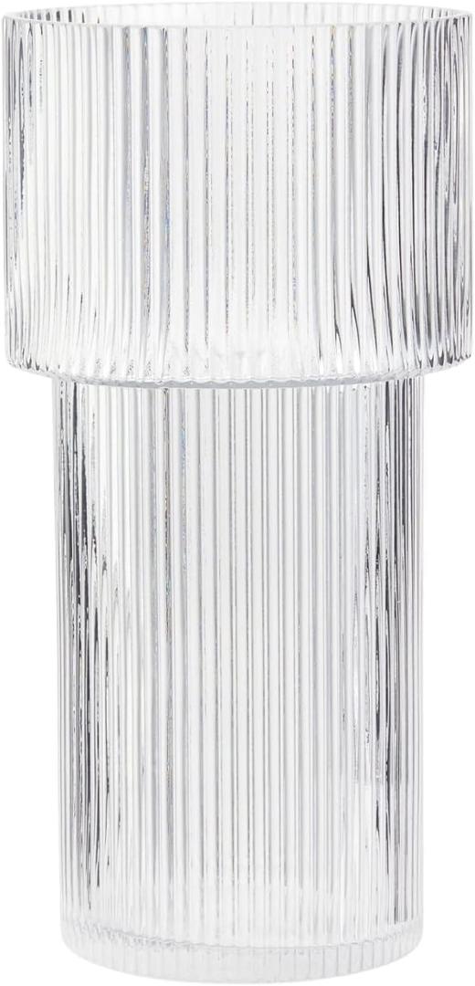 Large Glass Vase, 12 Inches Tall Vase for Flowers, Flower Vases for Bouquet, Modern Ribbed Glass Vases for Living Room, Dining Table, Office, Entryway, Mantle, Shelf, Wedding Gifts (Clear)