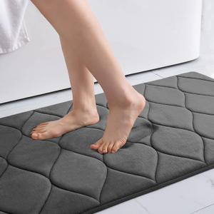 Colorxy Memory Foam Bathroom Rugs, Ultra Soft & Non-Slip Bath Mat, Water Absorbent and Machine Washable Shower Bath Runner Rug for Kitchen Bathroom Floor Carpets, 59''x24'', Dark Grey