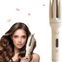 Rotating Curling Iron, Automatic Curling Iron with 4 Temperature & 3 Timer, Hair Waver with Anti-Tangle, Anti-Scald and Auto-Off, Double Voltage Automatic Curl for Hair Styling (White)