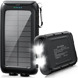 Solar-Charger-Power-Bank-49800mAh Portable Solar Phone Charger with LED Flashlight/15W Fast Charge USB C Waterproof External Backup Battery Pack for All Cell Phones & Electronic Devices