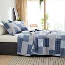 Green Essen Plaid Quilt King Size Blue White Lightweight Patchwork Bedspread Soft Breathable Check Quilts Gingham Bedding Checker Pattern Coverlet Bed Cover Set Geometric Home Decor