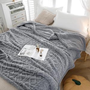 PU MEI Sherpa Throw Blanket for Couch Sofa 90*80- Fleece Tufted Fuzzy Soft Cozy Blanket for Bed, Thick Warm Blanket for All Seasons, (Dusty Blue, 80"*90")