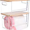 2 PCS Trash Bag Holder Dispenser Under Sink, Extra Large Garbage Bag Holder Organizer with Bamboo Top & Handles