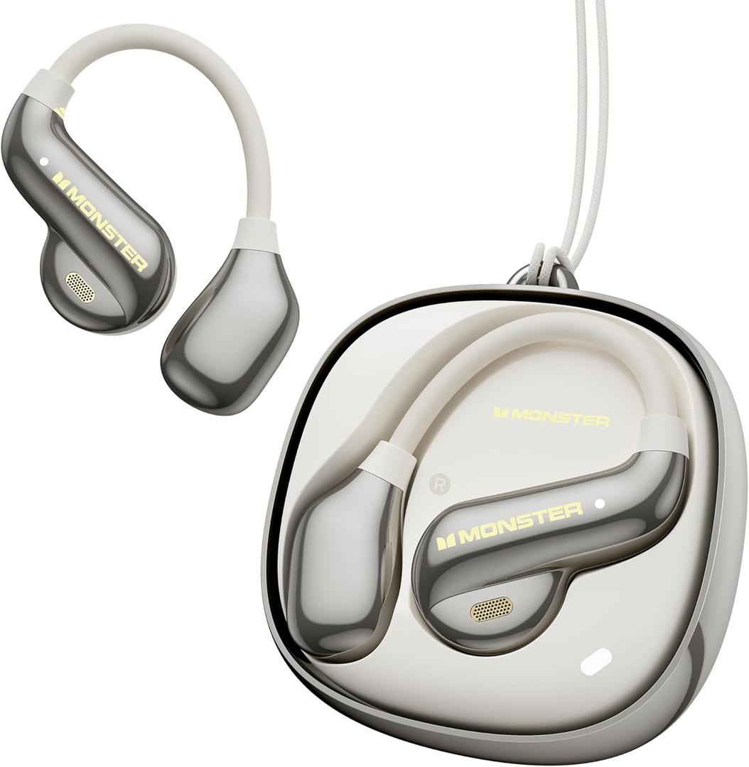 Monster Open Ear AC390 Headphones, Bluetooth 6.0 Earbuds with Stereo Sound, Rotating Charging Case with Lanyard, Wireless Headphones 24H Playtime, IPX5 Waterproof, Ultra-Light Open Ear Earbuds