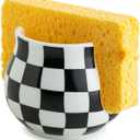 Zoeeker Checkered Sponge Holder for Kitchen Sink, Ceramic Dish Sponge Dish Rack Scrubby Holder Kitchen Organizer Cute Sink Caddy Organizer, Farmhouse Decor, Black and White