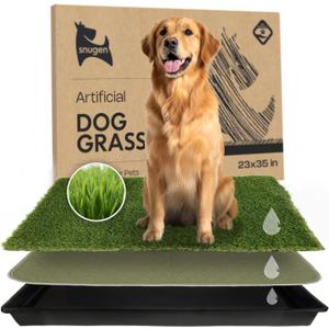 Dog Grass Pad with Tray 23x35 Soft-Touch Artificial Grass Pad for Dogs Potty with Pee Pads Washable & Puppy Porch Potty Tray Dog Litter Box Indoor & Outdoor, Pet Turf for Puppy Toilet Training