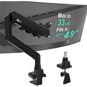 WALI Heavy Duty Single Monitor Arm for 17-49 Inch Flat Curved Ultrawide Screens, up to 33 Lbs, Adjustable Single Monitor Desk Mount for Home Office Gaming, VESA 75/100mm (GSM001XLN), Black