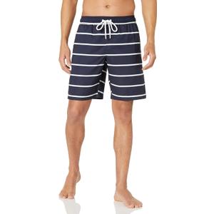 Amazon Essentials Mens 9" Swim Trunks with Mesh Lining, Pockets, Drawstring Closure (X-Small, Navy Stripe)