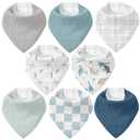 Muslin Baby Bibs 8 Pack, Baby Bandana Drool Bib for Drooling and Teething, Cotton Soft Absorbent for Girls Boys BC (A Blue Dinosaur)