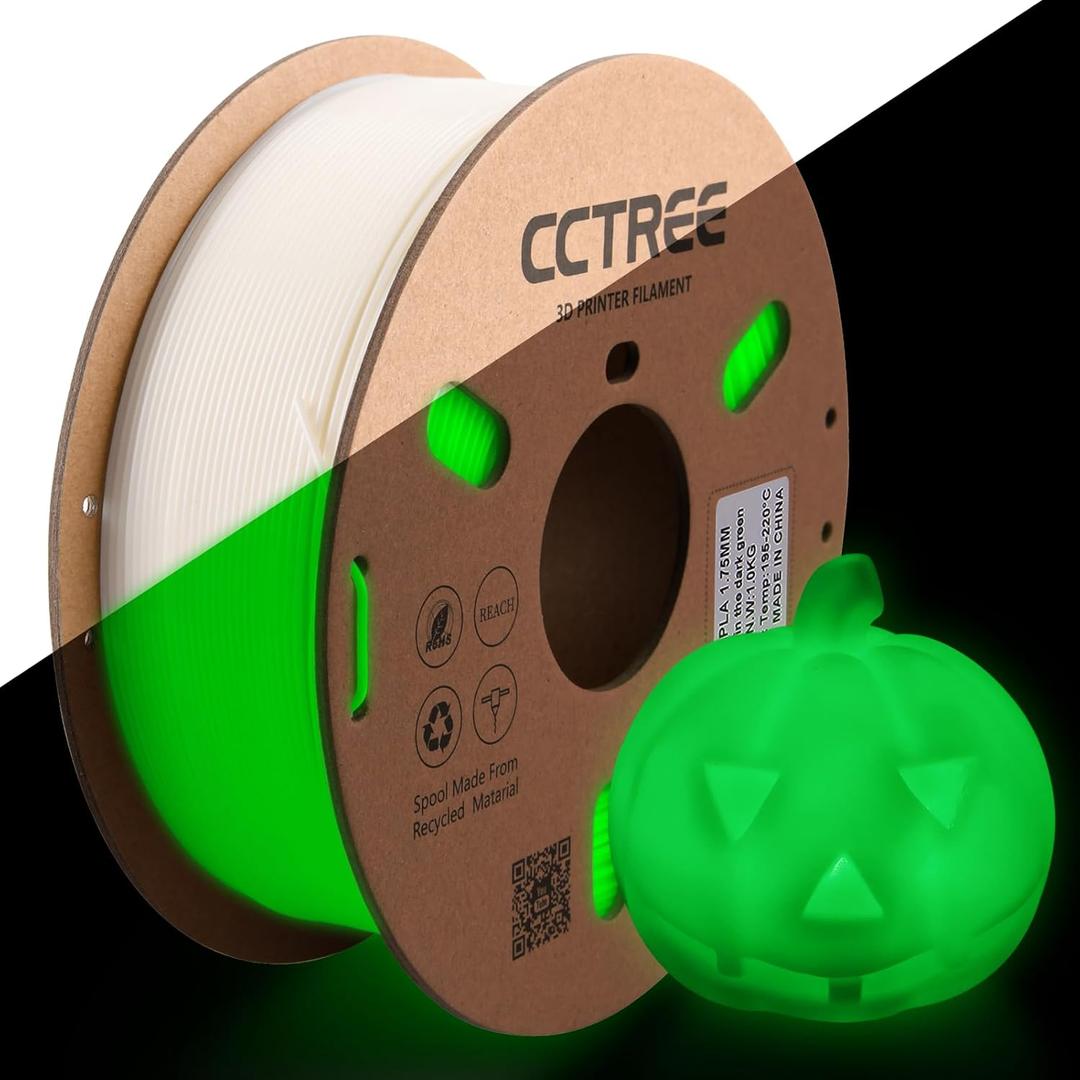 CCTREE 3D Printing Glow PLA+ Filament 1.75mm, Stronger and Tougher Glow in the Dark 3D Printer Filament PLA Plus, Accuracy +/- 0.03mm, 1KG Spool (2.2lbs), Fit Most FDM Printer, Glow Green