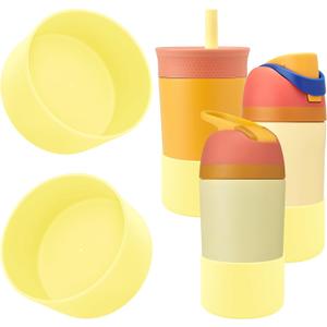 2Pcs Protective Silicone Boot Compatible with Owala Kids 16oz/14oz Water Bottle & 12oz Tumbler, Kids-Friendly Anti Slip & Anti Scratches Bottom Sleeve Bumper Cover Protector (Yellow)