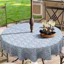 Melody Elephant Outdoor/ Indoor Round Tablecloth with Umbrella Hole Zipper, Decorative Circular Table Cover for Home Garden, 60 Inch, Pebble Blue