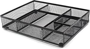 EasyAPG Desk Drawer Organizer with 5 Compartments, Metal Mesh Storage Tray with Anti-Slip Pads for Office, Kitchen, Bathroom - Black