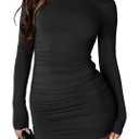 Women's Going Out Bodycon Long Sleeve Round Neck Ruched Party Club Mini Dresses, S