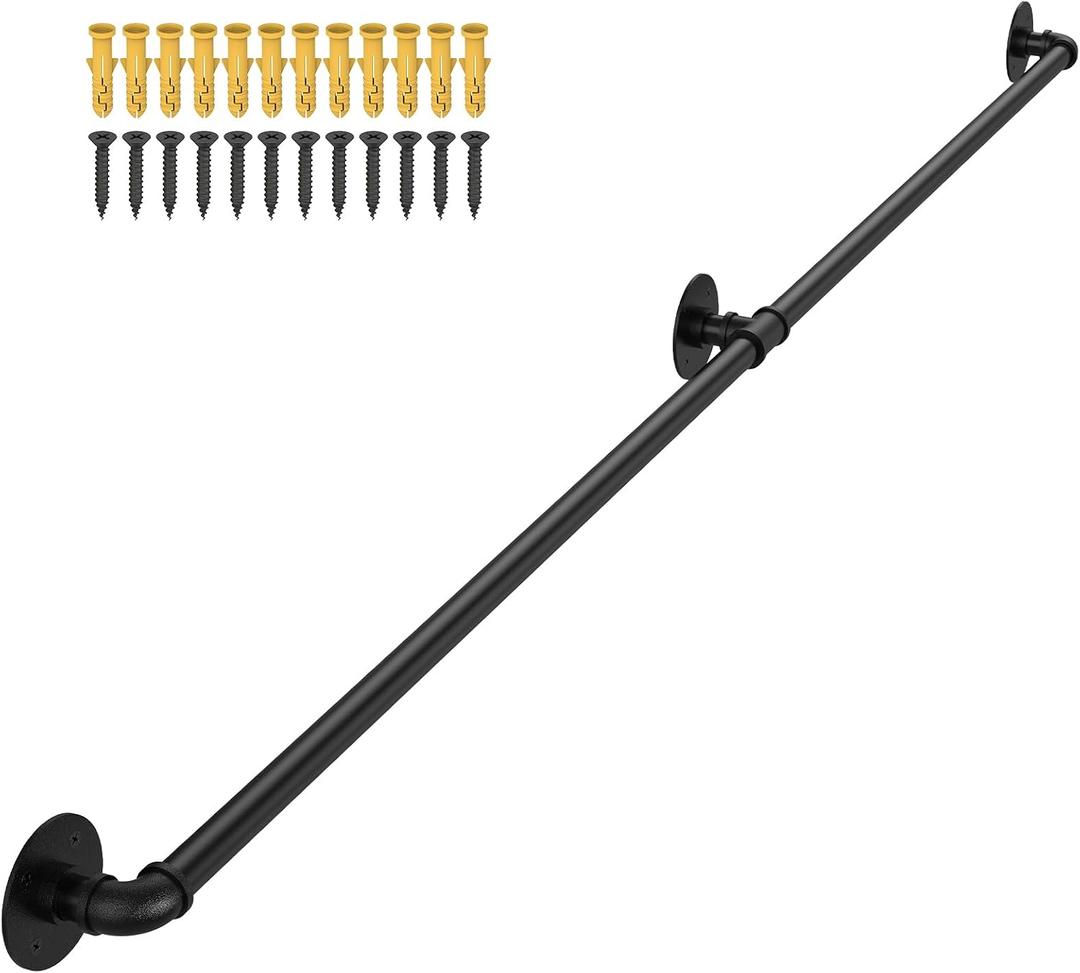 OUSHENG Stair Railing Indoor Hand Rails for Outdoor Steps, Industrial Pipe Handrail Metal Iron Handle Support for Wall Mount Staircase Porch, Vintage Farmhouse Style, 6ft