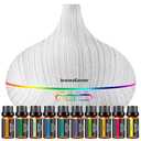 InnoGear Aromatherapy Diffuser & 10 Essential Oils Set, 400ml Diffuser Ultrasonic Diffuser Cool Mist Humidifier with 4 Timers 7 Colors Light Waterless Auto Off for Mother's Gift, White Grey