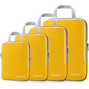 Gonex Compression Packing Cubes, 4pcs Expandable Storage Travel Luggage Bags Organizers (Apricot)