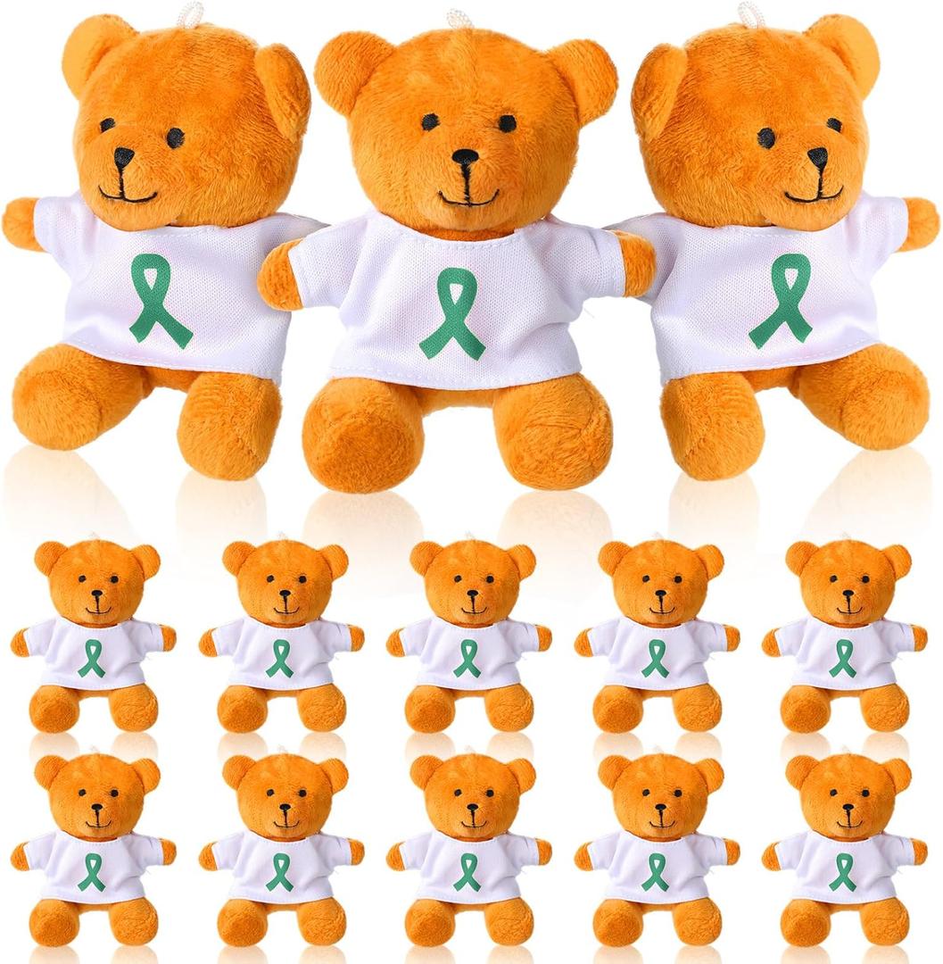 Blueweenly 18 Pcs Bulk Mental Health Awareness Bear 4 Inch Green Ribbon Plush Toys Green Mental Health Awareness Ribbon Bear Gifts for Volunteer Charity Fundraiser Event Supplies