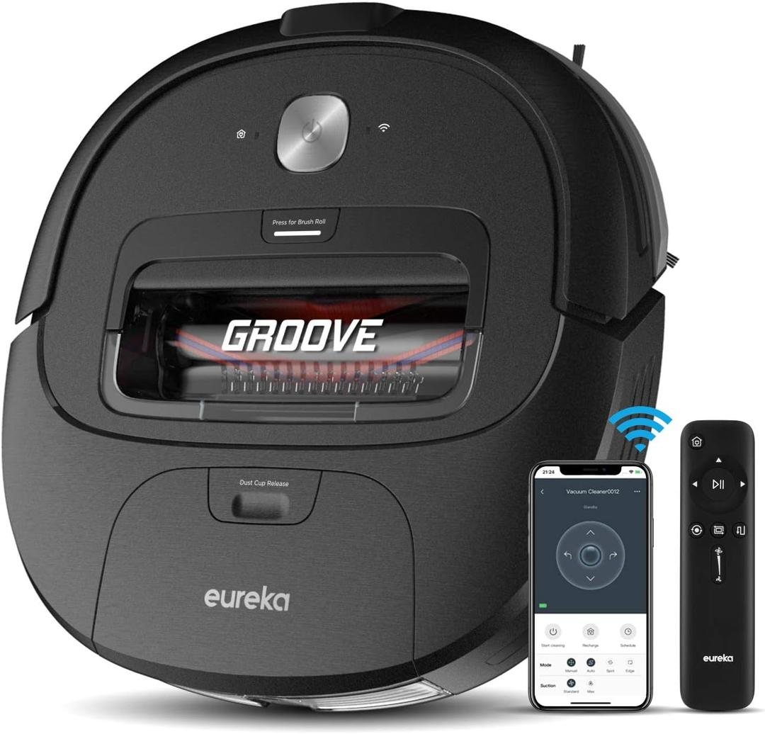 eureka Groove Robot Vacuum Cleaner, Wi-Fi Connected, App, Alexa & Remote Controls, Self-Charging, NER300 , Black 