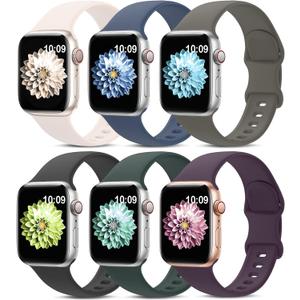 6 Pack Sport Bands Compatible with Apple Watch Band 38mm 40mm 41mm 42mm 44mm 45mm 49mm 46mm,Silicone Waterproof Strap for iWatch Apple Watch Series 11 10 9 Ultra 8 7 6 5 4 3 2 1 SE Women Men (Lake Green/Stone Gray/Starlight/Plum/Black/Denim)