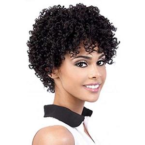 Swiking Short Afro Curly Wig for Black Women - Kinky Wigs With Bangs, Synthetic, Heat Resistant, Natural Looking (Black)