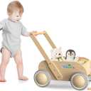 Wooden Baby Walker, Push and Pull Learning Walking Toys for Babies Infants to Toddler, Walker with Wheels for Boys Girls, Gift for Birthday Christmas, Natural