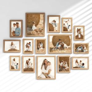 Venusmiles 15 Pack Picture Frames Collage Wall Decor, Gallery Frame Set for Wall Mounting or Tabletop Display, Multi Sizes Including 3pcs 8x10, 6pcs 5x7, 6pcs 4x6, Oak