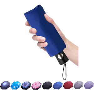 Goothdurs Automatic Mini Travel Windproof Umbrella Compact Auto Open/Close Small Lightweight Folding Rain Umbrellas for Women Men (A8-Sapphire Blue)