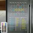 JJPRO Non-Magnetic Dry Erase Calendar for Fridge, Monthly Calendar, Weekly Planning Board Bundle for All Smooth Surfaces. Clear Reusable Calendar Stick to Fridge, Cabinet, Door&Glass