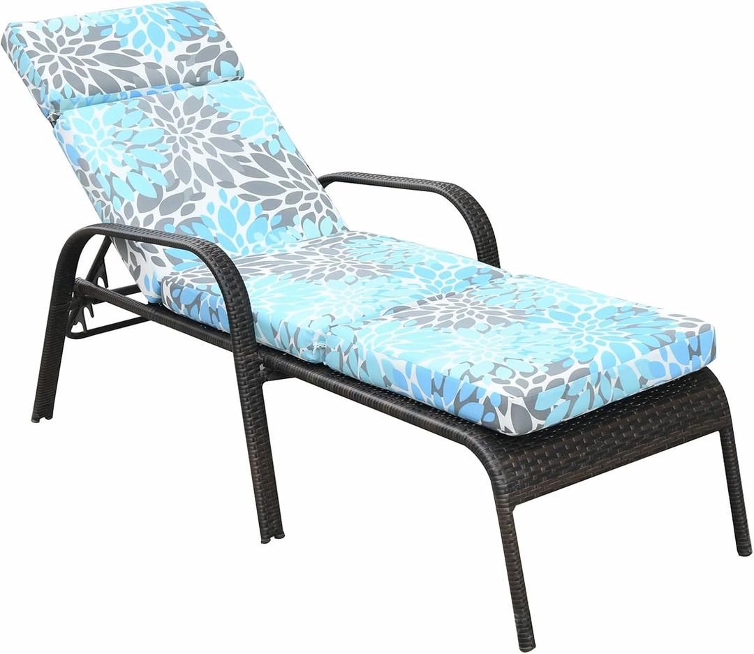 JMGBird 73" Outdoor Chaise Lounge Cushion - Waterproof Tri-Fold Patio Chair Cushion with Removable Cover, Thick Padded for Pool Garden Furniture, 74*21*3 Inch