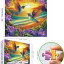 MINIWAN Hummingbird 500 Piece Puzzle for Adults，Sunset Ocean Flowers Theme | Large Pieces Jigsaw Puzzles for Seniors Letters on Back & Reference Poster Included Dust Free for Family Game Nights 20"x20"