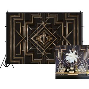 Leyiyi 5x3ft Great Black and Gold Birthday Photography Backdrop Adults Children Party Black and Gold Golden Banner Photo Studio Booth Background Newborn Baby Shower Decoration