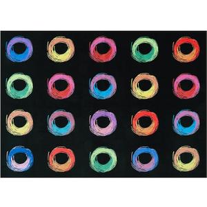 STARUIA Big Classroom Rug Educational Area Rug for Kids Room, 7.5x13 Abstract Black Carpet with Colorful Handpainted Circles, Stain-Resistant High-Traffic Kids Playroom Rugs for Elementary