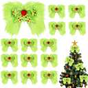 Lime Green Christmas Bows Tree Decorations 14PCS, DIY Christmas Decorations Velvet Bow Wreath with Ribbon Ornaments, Whimsical Xmas Decor Gift Wrap Crafts for Party Mantel Door Window