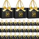 Moinchore 30 Pcs Black Gold 50 Birthday Paper Gift Bags Bulk 5.5 x 4.7 x 2.5 in Mini Cheers to 50 Years Favor Bags with Handles Bow Ribbon Wrap for Birthday Anniversary Wedding Day Party Supplies