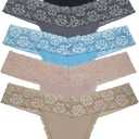 Womens Lace Cheeky Underwear Thongs Panties Lingerie for Sleep Lounge Beach Wear Shorts (Large)