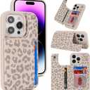 iCoverCase Compatible with iPhone 14 Pro Max Phone Case with Card Holder, Wallet Case for Women Men RFID Blocking PU Leather Protective Case 6.7 Inch (Beige Leopard)