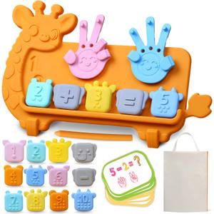 Preschool Learning Math Toy for Toddlers, Silicone Counting Board with Number Tracing | Montessori Educational Math Manipulatives Number Counting Blocks for 3 Year+ Boys Girls Gifts