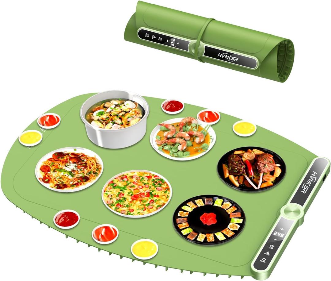 Extra Large Food Warming Mat - Fast Heating Silicone Electric Warming Tray with 9 Level Temperature, 6-Hour Timer, Child Lock & Anti-Scald Design | Portable Food Warmer for Parties Home Travel (green)