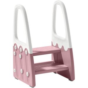 Two Step Stool with Handrails for Toddler and Kids, Standing Learning Stool Tower for Bathroom Sink, Potty Training, Children Step Up Learning Helper with Handles (Pink-White)