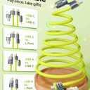 Coiled Green Cable 4-in-1 USB C Cable 240W Compatible with Lightning Cable Fast Charging & Data Transfer, Support to CarPlay & Android Auto, 5FT Multi Cord Combo Charger for iPhone/iPad