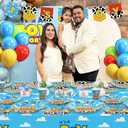 Boy Story Baby Shower Decorations, 25 Guests Includes Cardstock Plates Tableware | Tablecloth | Banner | Balloons | Cake Topper for It’s a Boy Story Baby Shower Themed Party Decorations