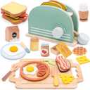 Play Kitchen Accessories Toddlers Wooden Pop-up Toaster Toy Play Food Kids Age , Bread, Butter, Poached Egg Cutting Pretend Toys