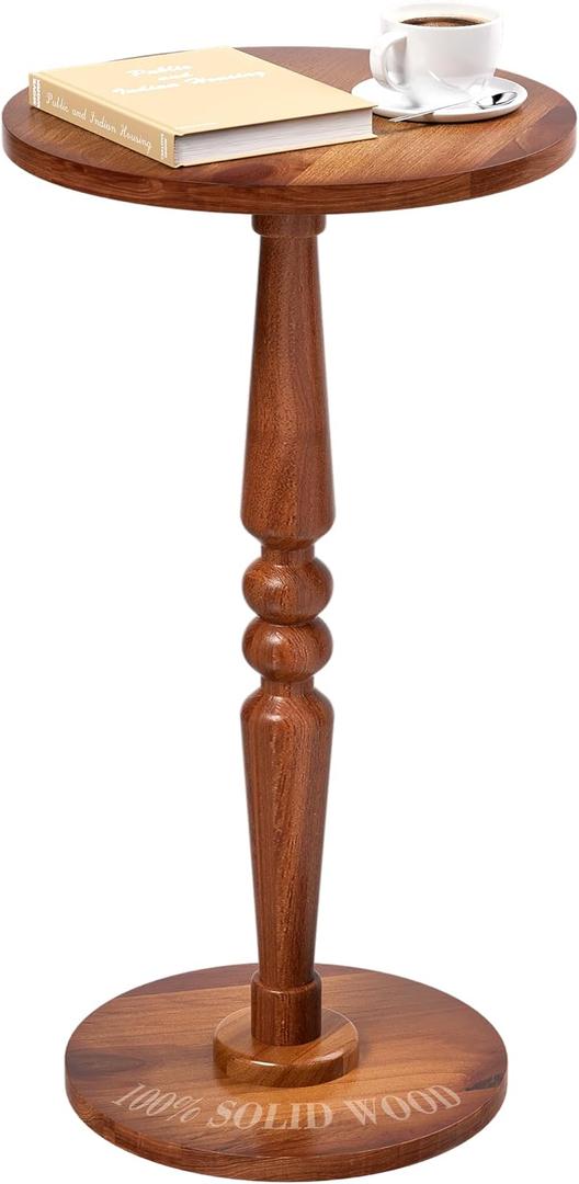 Small Wood Round Side Table - Accent Nightstand Pedestal Table for Living Room, Bedroom - Compact Coffee Table, Tea Table, Drink Table, End Table for Small Spaces, Corners, Office (Warm Brown)