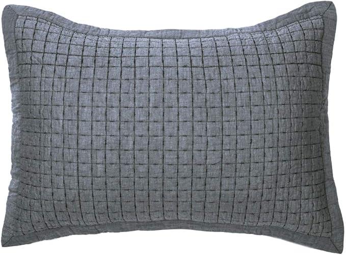 ELEGANT LIFE HOME Cotton Yarn Dyed Chambray Collection Cotton Fill Channel Stitch Washed Standard Pillow Sham Gray Color, 20’’ x 26’’+1.75’’ Flange (1Piece)